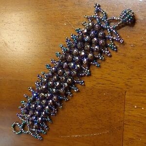 Blue Purple Dichroic Seed Beads Lattice Woven Bracelet